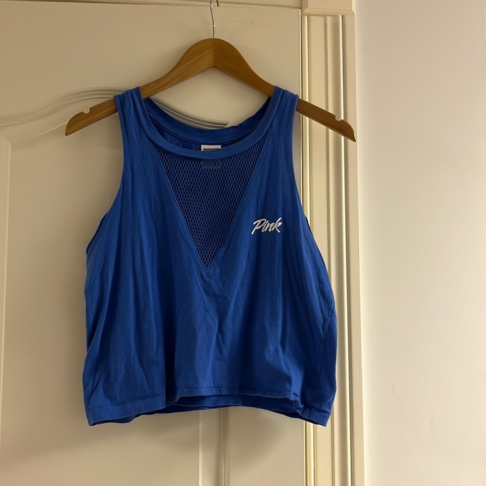 Pink Brand Blue Athletic Tank Top with Mesh Front